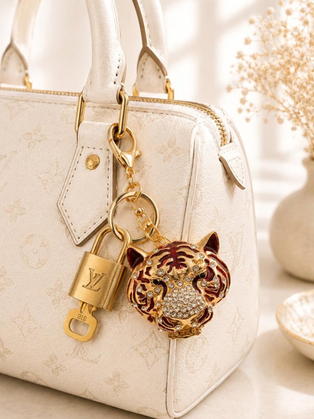 Louis Vuitton Gold Lock 🔑 Authentic LV Padlock + Unbranded Tiger Bag Charm